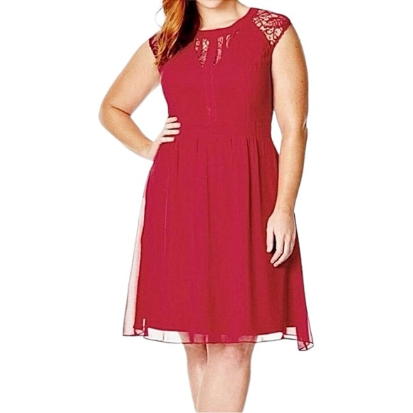 CITY CHIC | Ruby Red Dark Romance Lace Detail A-Line Cocktail Dress NWT XS/14 - Picture 1 of 16